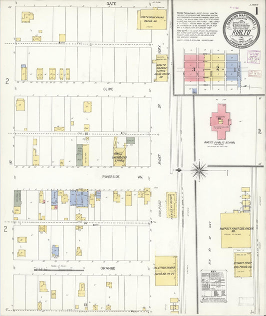 Sanborn Fire Insurance Map from Rialto, San Bernardino County, California (1907), Sheet #0001 - Complete Map Set gallery image, historic Sanborn map, vintage wall art, California California