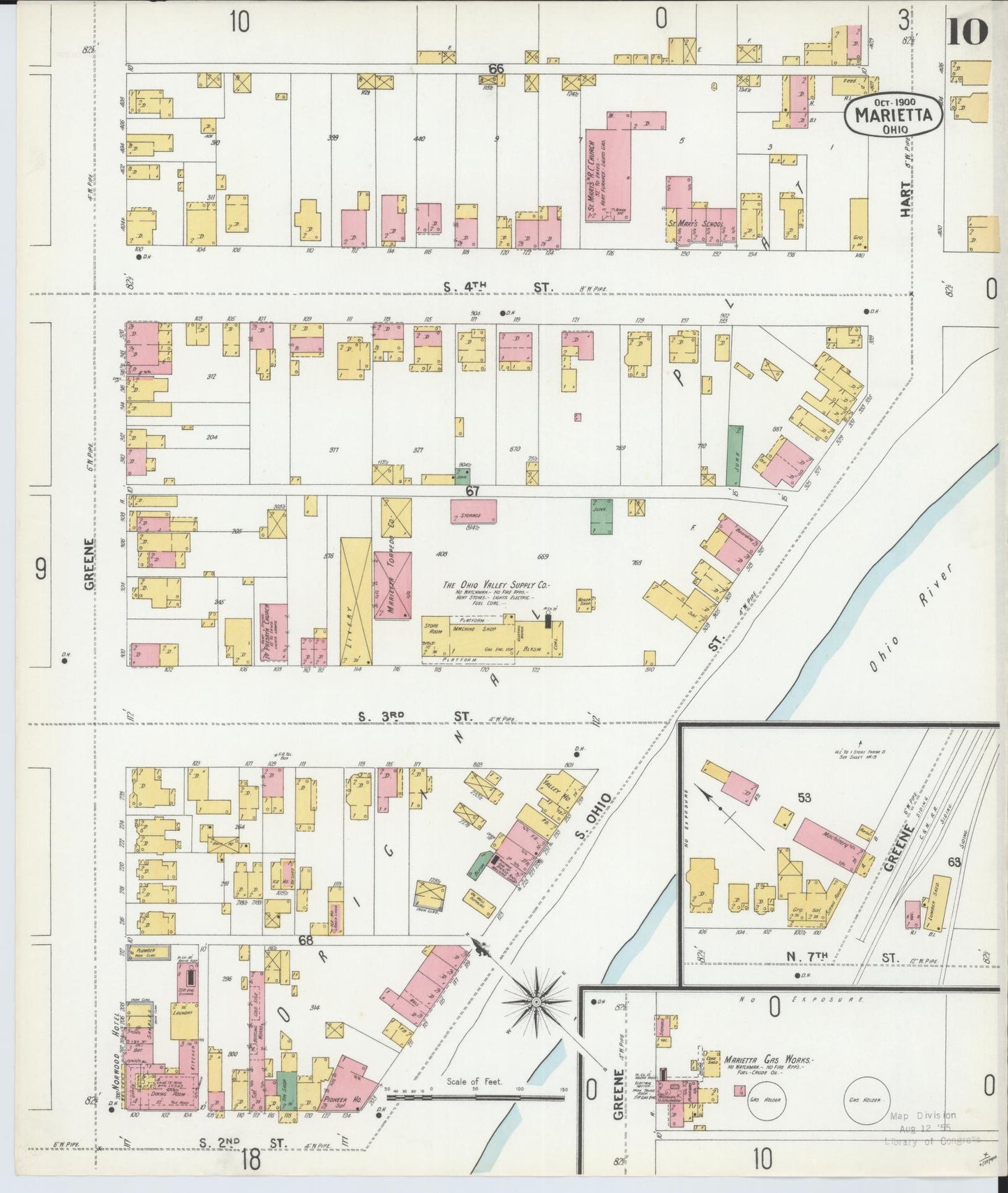 Sanborn Fire Insurance Map from Marietta, Washington County, Ohio (1900), Sheet #0010 - Complete Map Set gallery image, historic Sanborn map, vintage wall art, Ohio Ohio