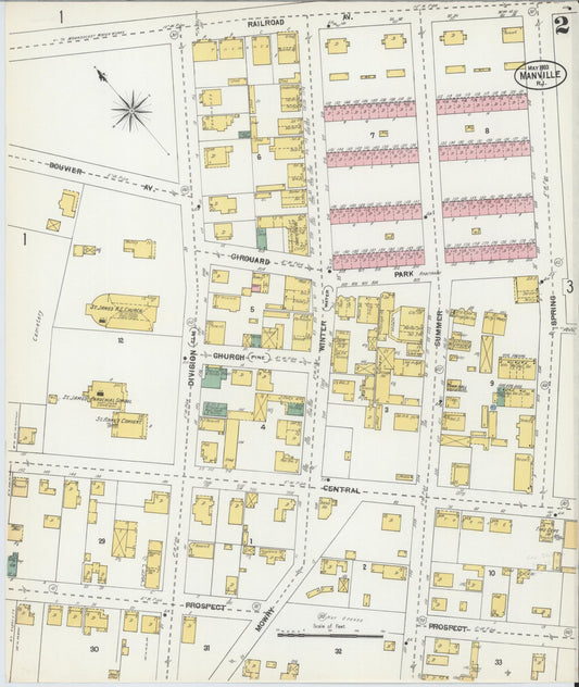 Sanborn Fire Insurance Map from Manville, Providence County, Rhode Island (1903), Sheet #0002 - Historic Sanborn Fire Insurance Map Print, vintage old map wall art, antique decor, genealogy gift, Rhode Island Rhode Island map