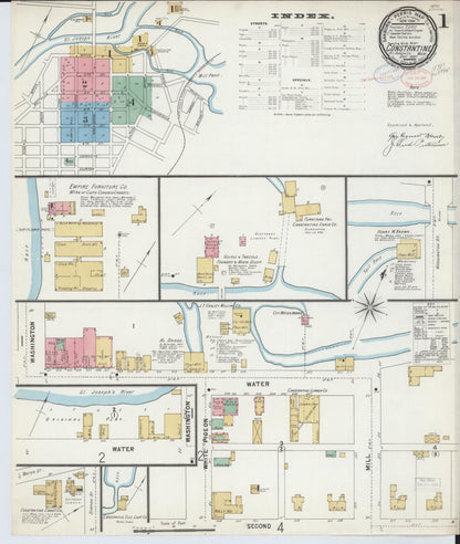 Sanborn Fire Insurance Map from Constantine, Saint Joseph County, Michigan (1897), Sheet #0001 - Complete Map Set gallery image, historic Sanborn map, vintage wall art, Michigan Michigan