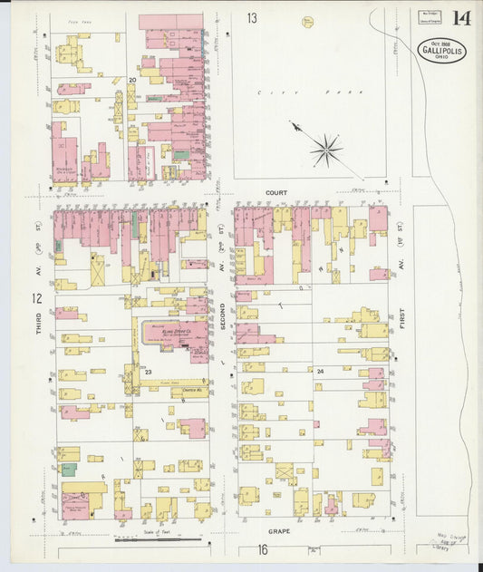 Sanborn Fire Insurance Map from Gallipolis, Gallia County, Ohio (1908), Sheet #0014 - Historic Sanborn Fire Insurance Map Print, vintage old map wall art, antique decor, genealogy gift, Ohio Ohio map