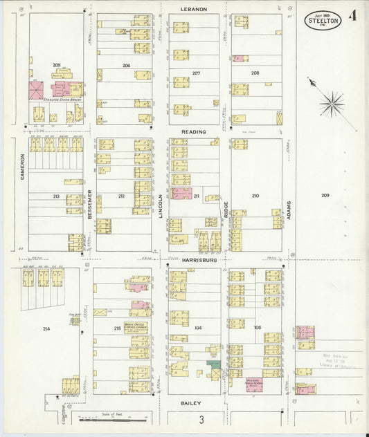 Sanborn Fire Insurance Map from Steelton, Dauphin County, Pennsylvania (1909), Sheet #0004 - Historic Sanborn Fire Insurance Map Print, vintage old map wall art, antique decor, genealogy gift, Pennsylvania Pennsylvania map