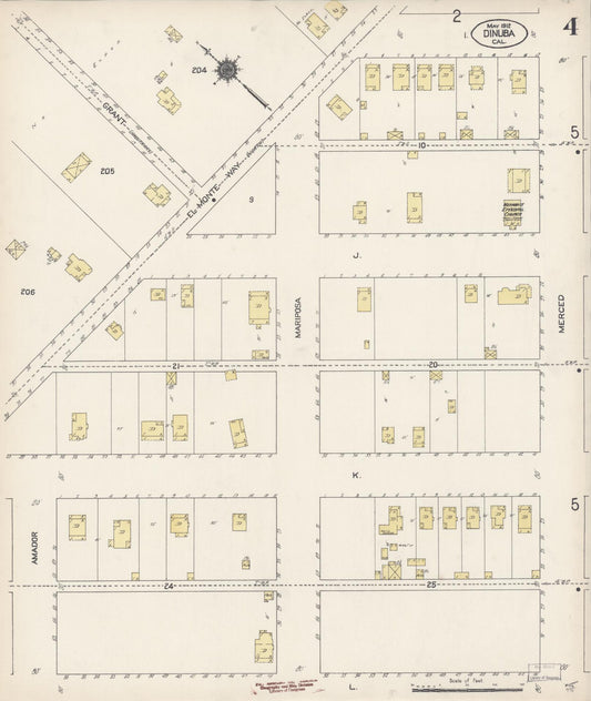 Sanborn Fire Insurance Map from Dinuba, Tulare County, California (1912), Sheet #0004 - Historic Sanborn Fire Insurance Map Print, vintage old map wall art, antique decor, genealogy gift, California California map