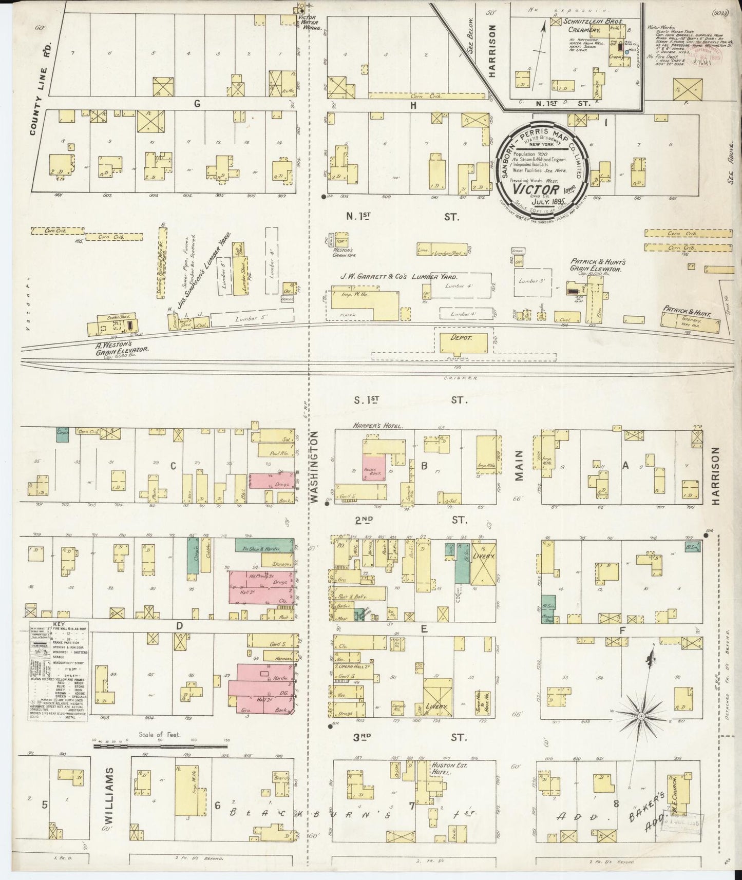 Sanborn Fire Insurance Map from Victor, Iowa County, Iowa (1895), Sheet #0001 - Historic Sanborn Fire Insurance Map Print, vintage old map wall art