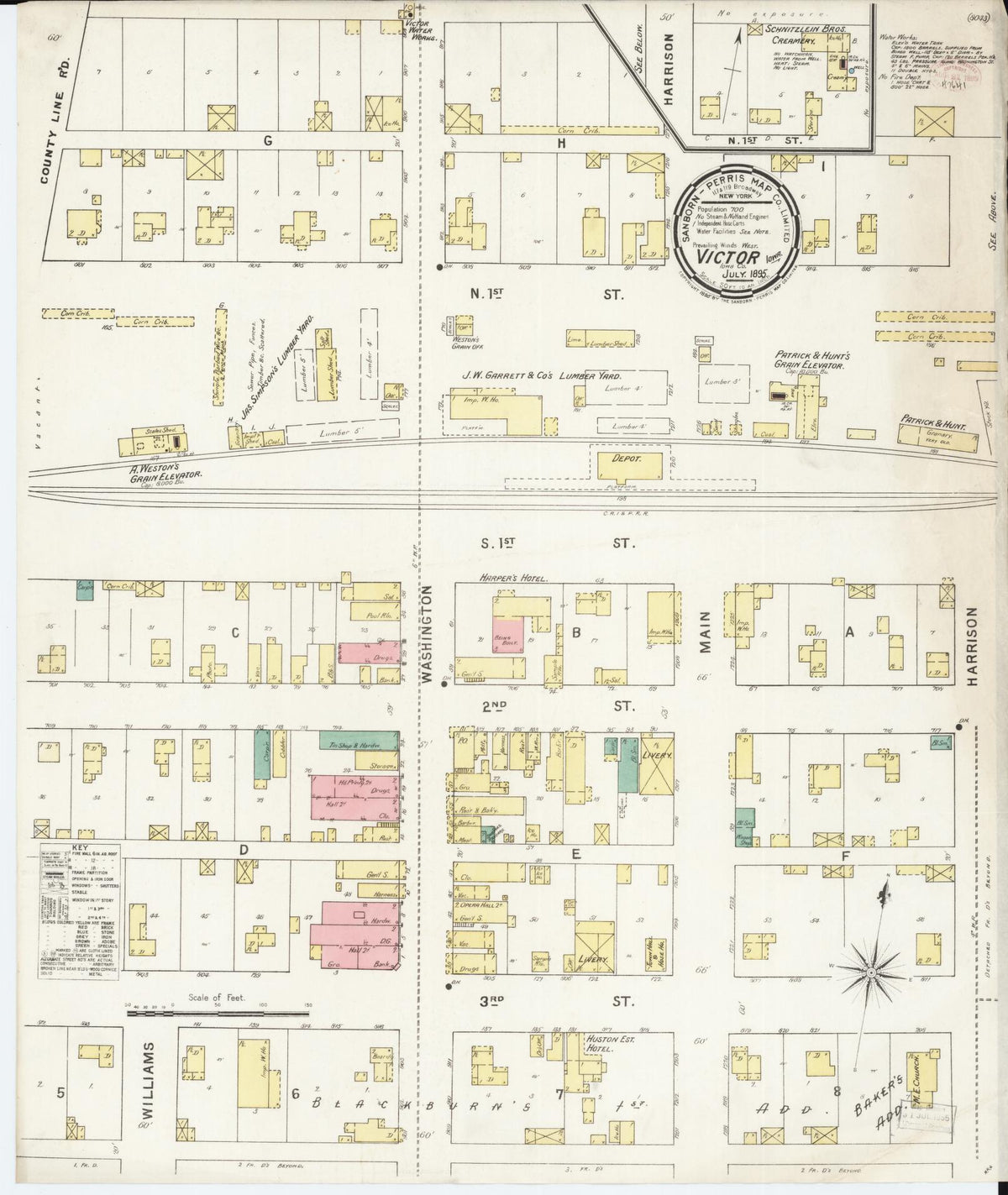 Sanborn Fire Insurance Map from Victor, Iowa County, Iowa (1895), Sheet #0001 - Historic Sanborn Fire Insurance Map Print, vintage old map wall art