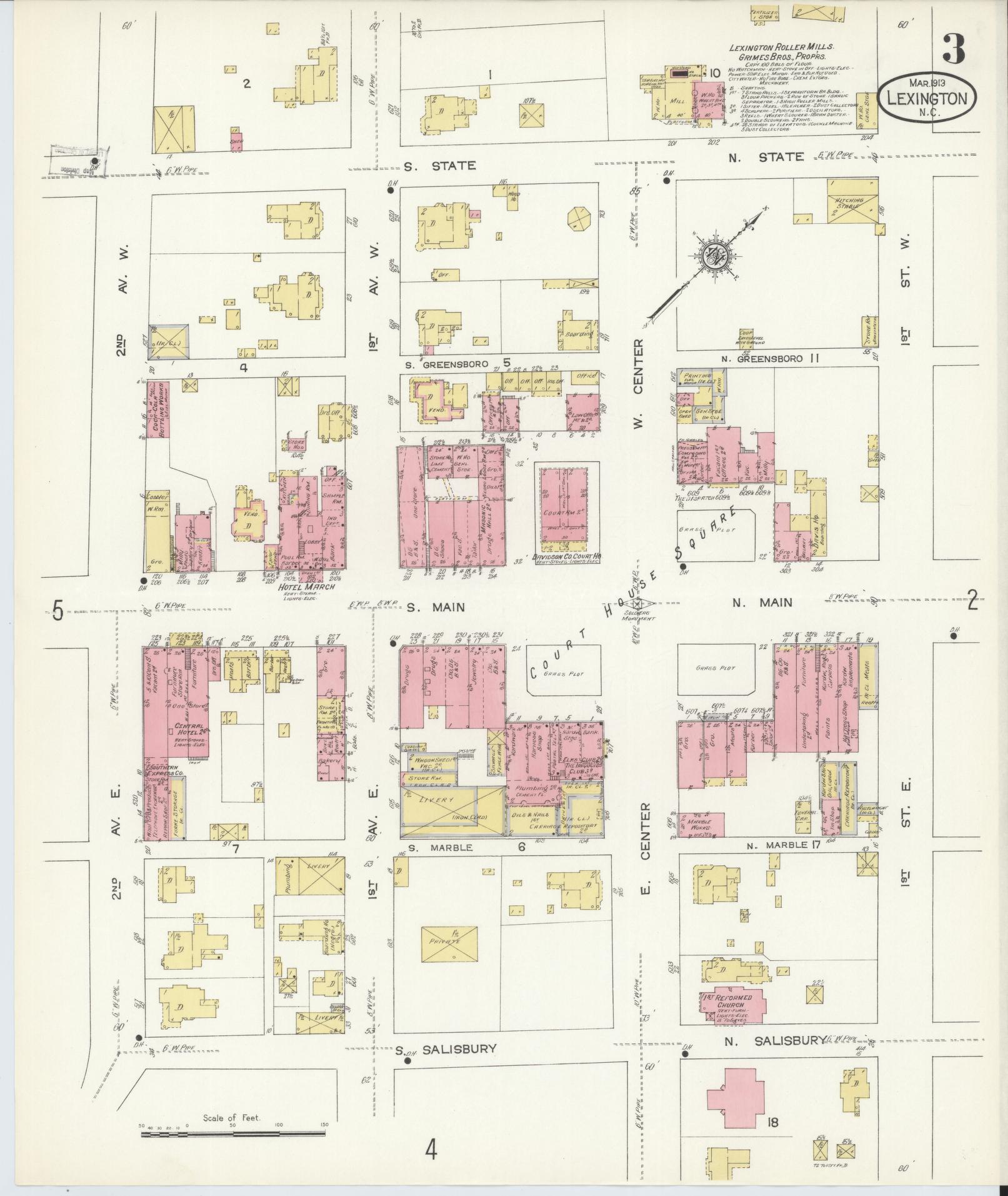 Sanborn Fire Insurance Map from Lexington, Davidson County, North Carolina (1913), Sheet #0003 - Complete Map Set gallery image, historic Sanborn map, vintage wall art, North Carolina North Carolina