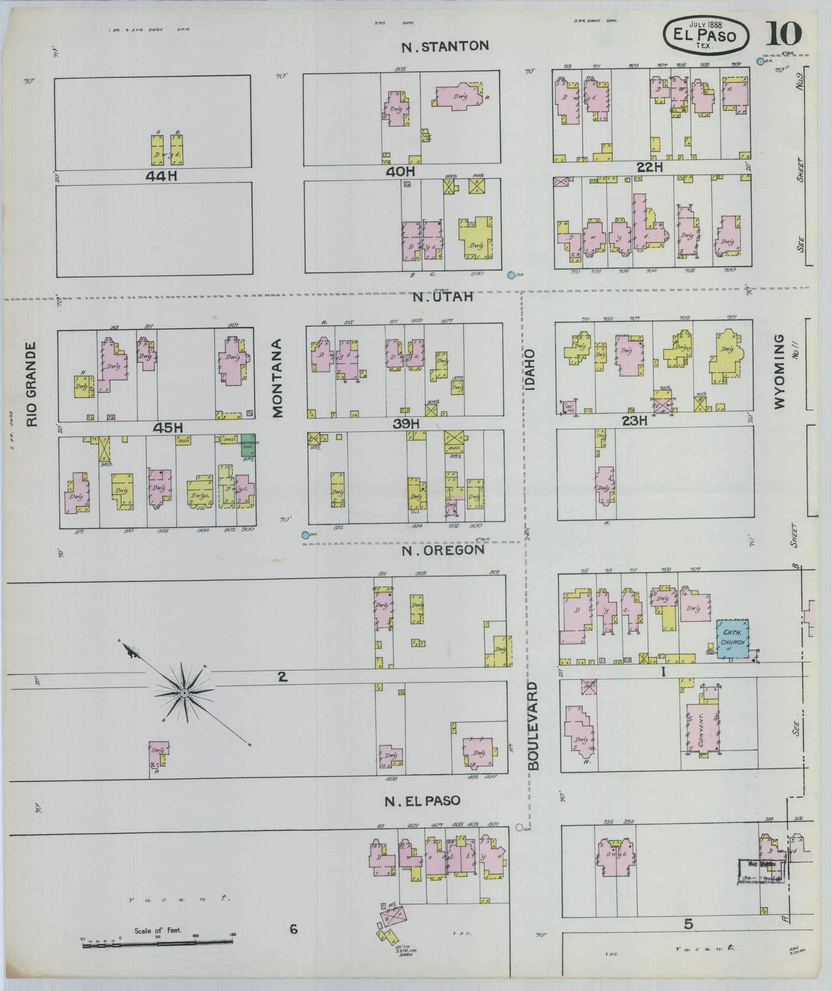 Sanborn Fire Insurance Map from El Paso, El Paso County, Texas (1888), Sheet #0010 - Complete Map Set gallery image, historic Sanborn map, vintage wall art, Texas Texas