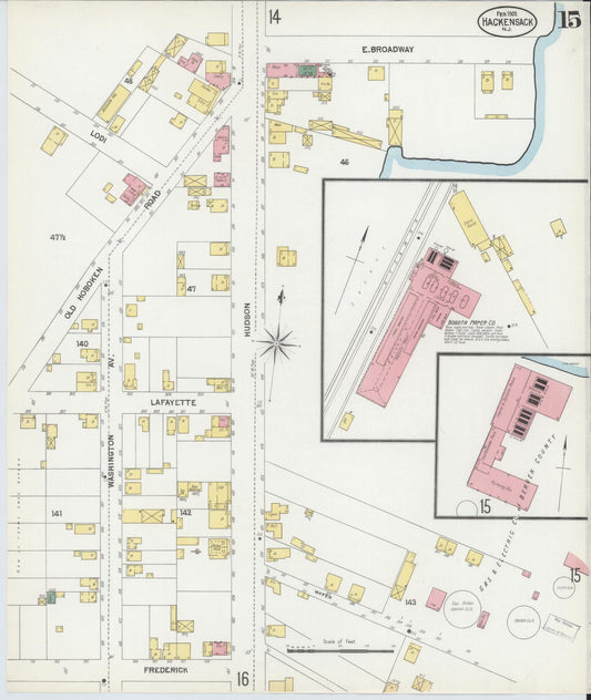 Sanborn Fire Insurance Map from Hackensack, Bergen County, New Jersey (1902), Sheet #0015 - Historic Sanborn Fire Insurance Map Print, vintage old map wall art, antique decor, genealogy gift, New Jersey New Jersey map