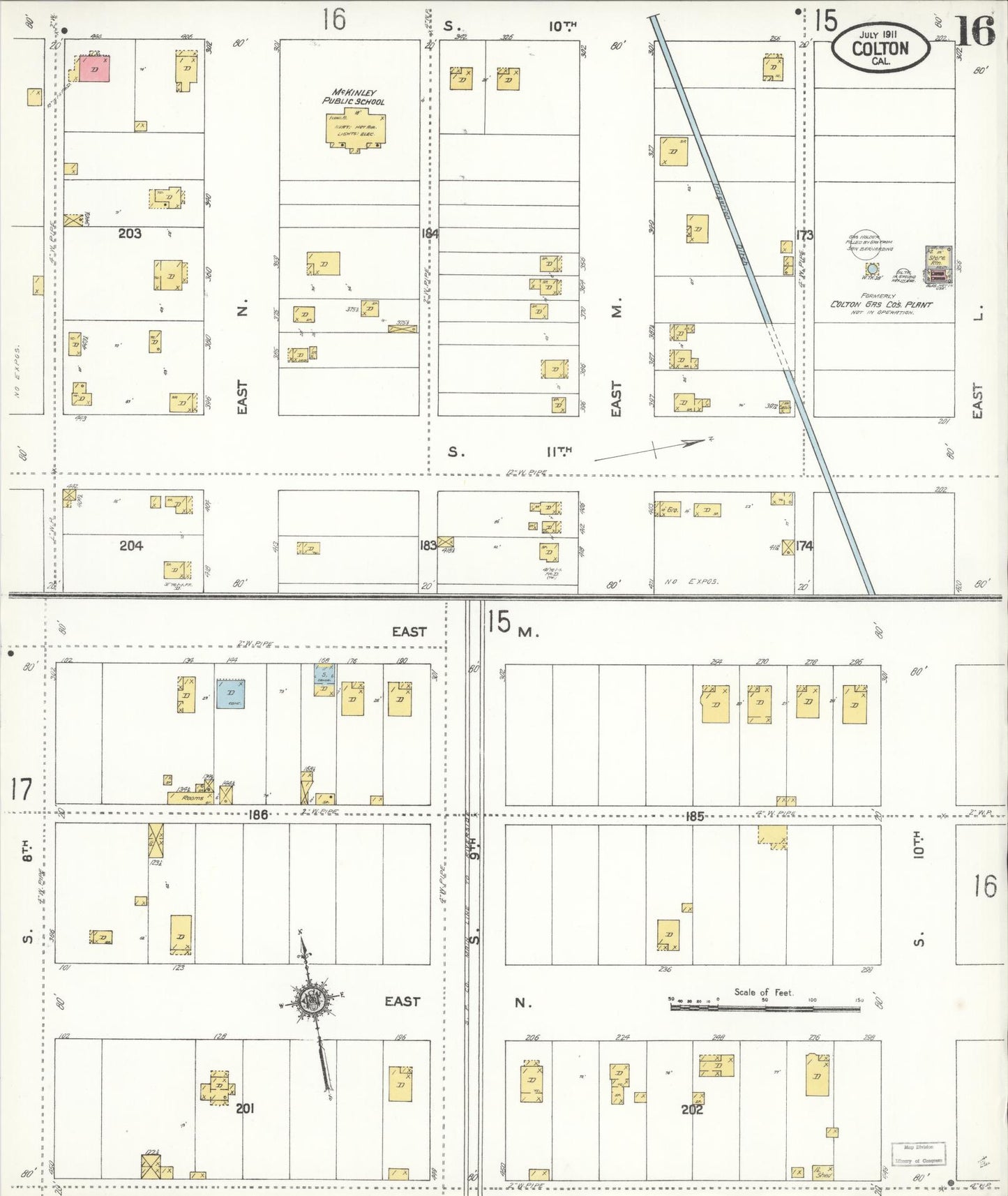 Sanborn Fire Insurance Map from Colton, San Bernardino County, California (1911), Sheet #0016 - Historic Sanborn Fire Insurance Map Print, vintage old map wall art, antique decor, genealogy gift, California California map