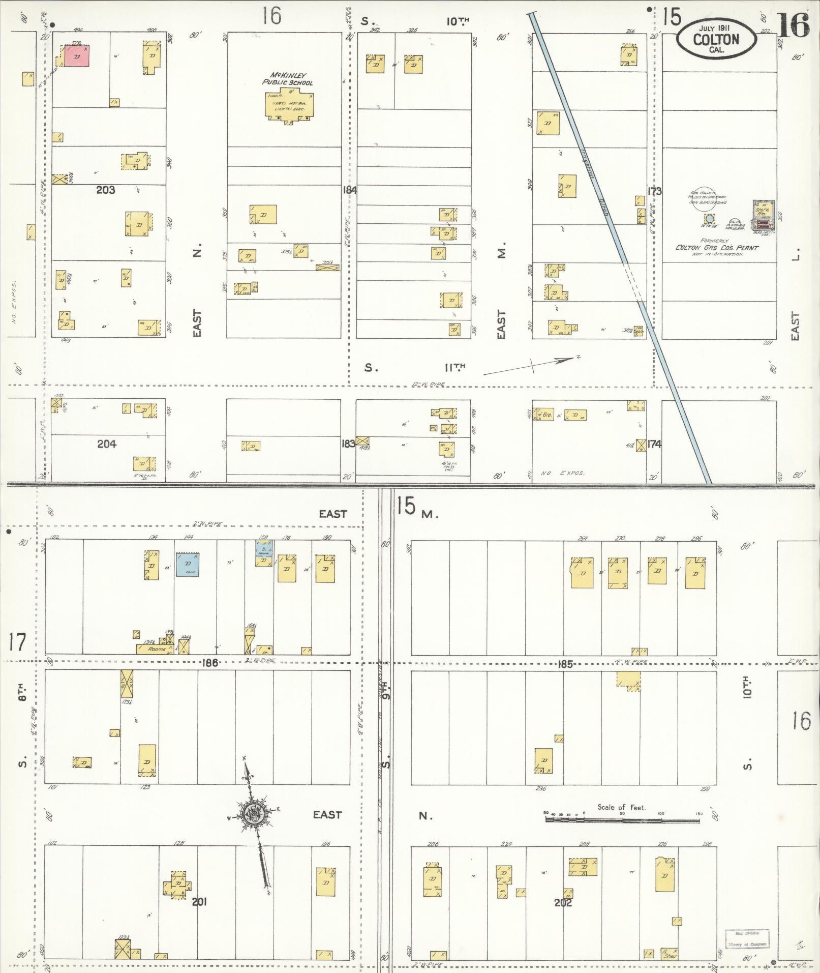 Sanborn Fire Insurance Map from Colton, San Bernardino County, California (1911), Sheet #0016 - Historic Sanborn Fire Insurance Map Print, vintage old map wall art, antique decor, genealogy gift, California California map