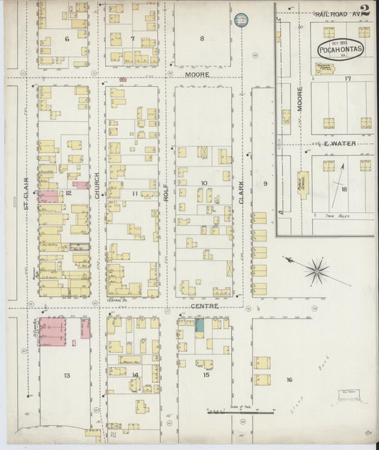 Sanborn Fire Insurance Map from Pocahontas, Tazewell County, Virginia (1893), Sheet #0002 - Historic Sanborn Fire Insurance Map Print, vintage old map wall art, antique decor, genealogy gift, Virginia Virginia map