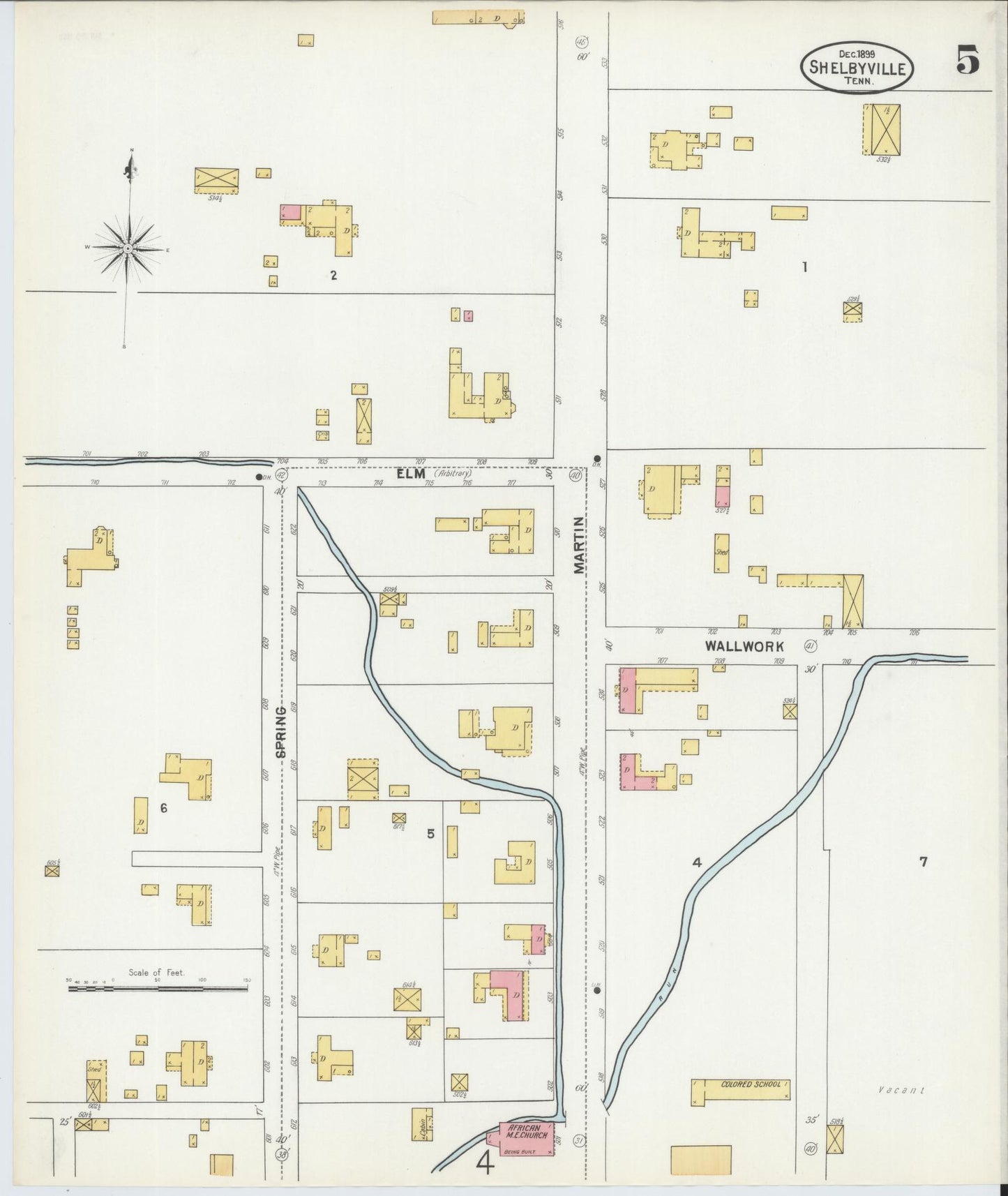 Sanborn Fire Insurance Map from Shelbyville, Bedford County, Tennessee (1899), Sheet #0005 - Complete Map Set gallery image, historic Sanborn map, vintage wall art, Tennessee Tennessee