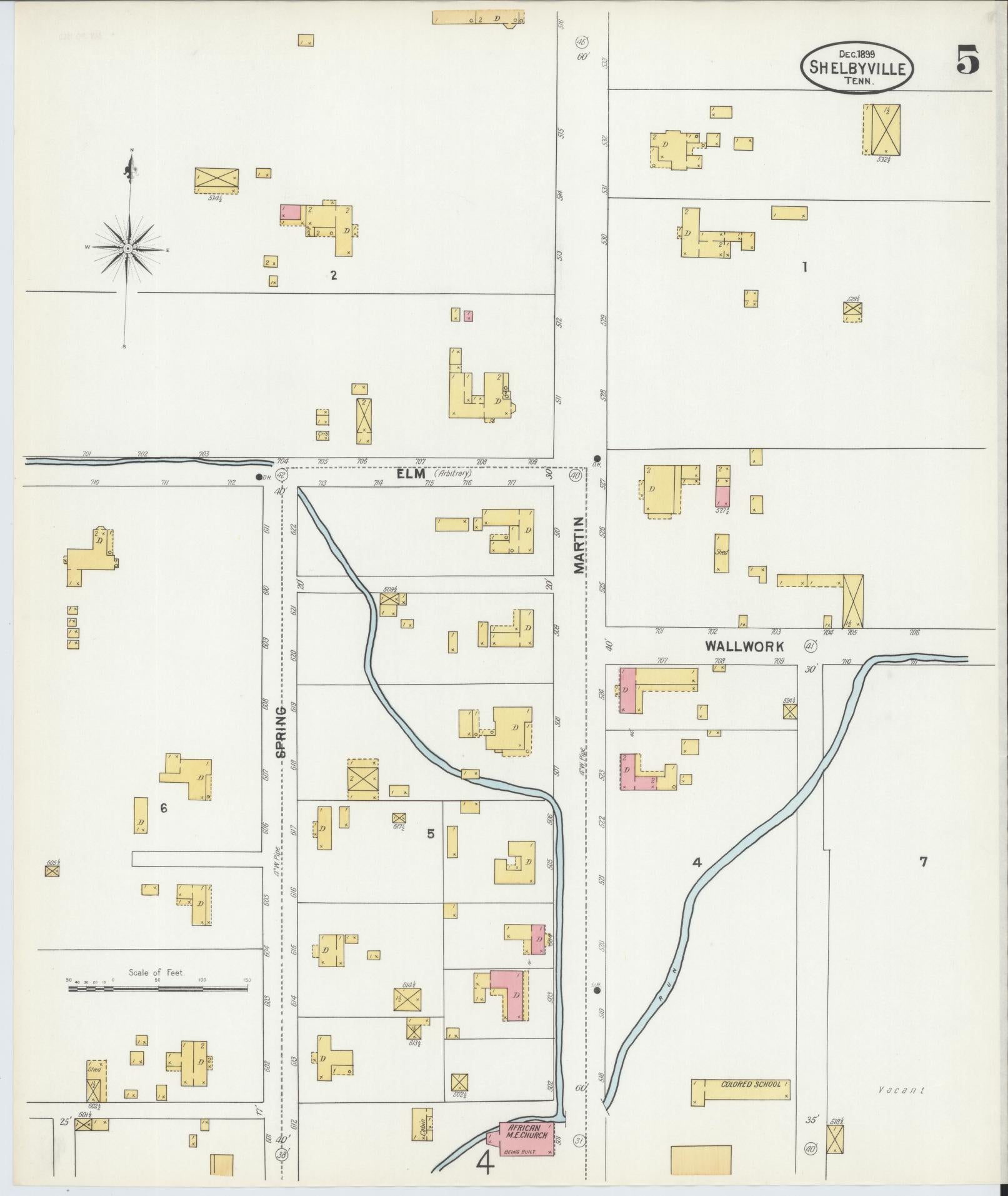 Sanborn Fire Insurance Map from Shelbyville, Bedford County, Tennessee (1899), Sheet #0005 - Complete Map Set gallery image, historic Sanborn map, vintage wall art, Tennessee Tennessee