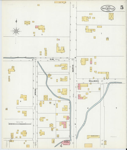 Sanborn Fire Insurance Map from Shelbyville, Bedford County, Tennessee (1899), Sheet #0005 - Complete Map Set gallery image, historic Sanborn map, vintage wall art, Tennessee Tennessee
