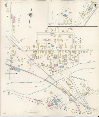 Sanborn Fire Insurance Map from Blackstone, Worcester County, Massachusetts (1948), Sheet #0003 - Historic Sanborn Fire Insurance Map Print, vintage old map wall art, antique decor, genealogy gift, Massachusetts Massachusetts map