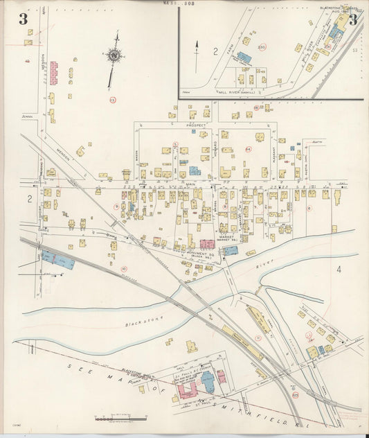Sanborn Fire Insurance Map from Blackstone, Worcester County, Massachusetts (1948), Sheet #0003 - Historic Sanborn Fire Insurance Map Print, vintage old map wall art, antique decor, genealogy gift, Massachusetts Massachusetts map