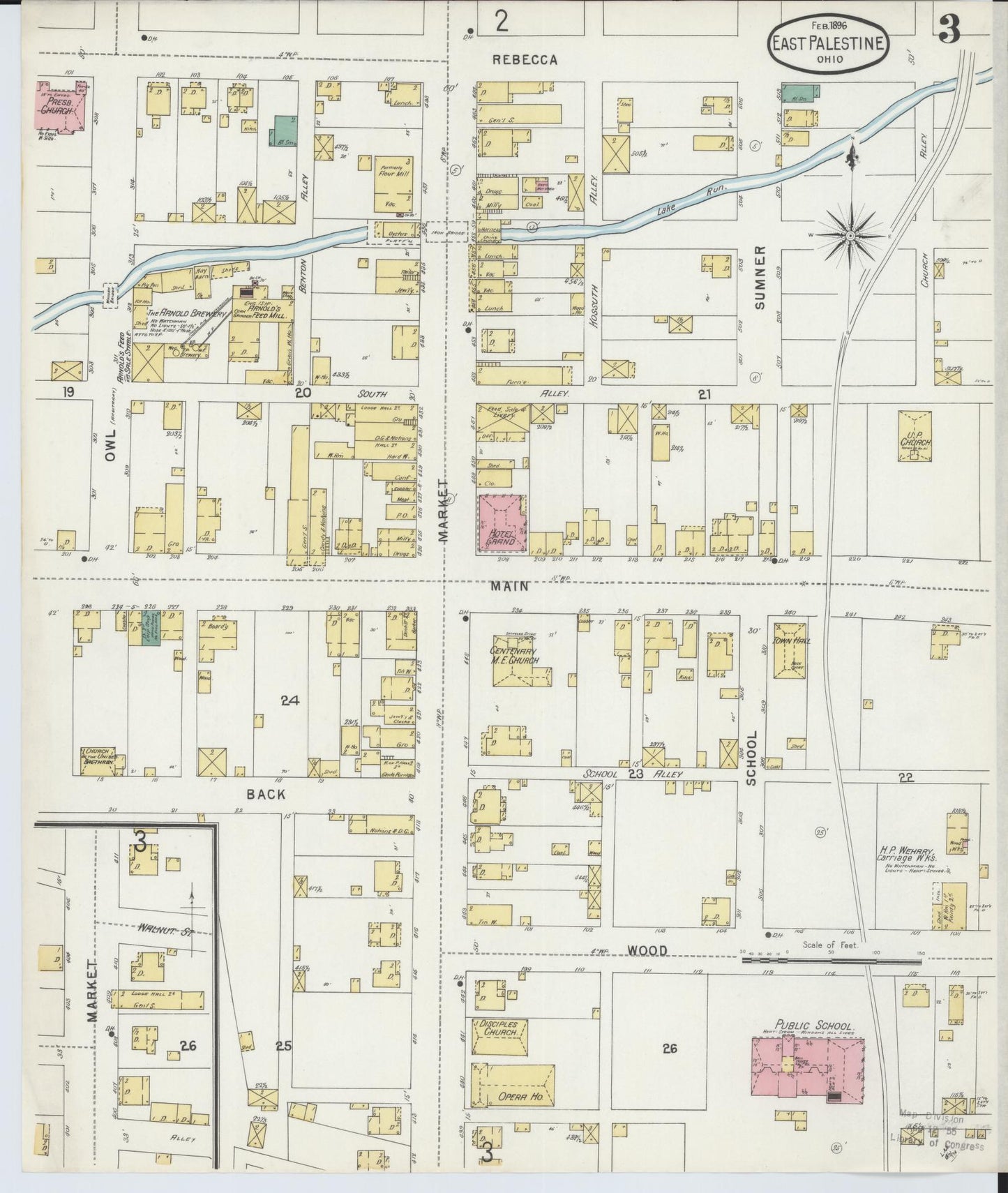 Sanborn Fire Insurance Map from East Palestine, Columbiana County, Ohio (1896), Sheet #0003 - Complete Map Set gallery image, historic Sanborn map, vintage wall art, Ohio Ohio