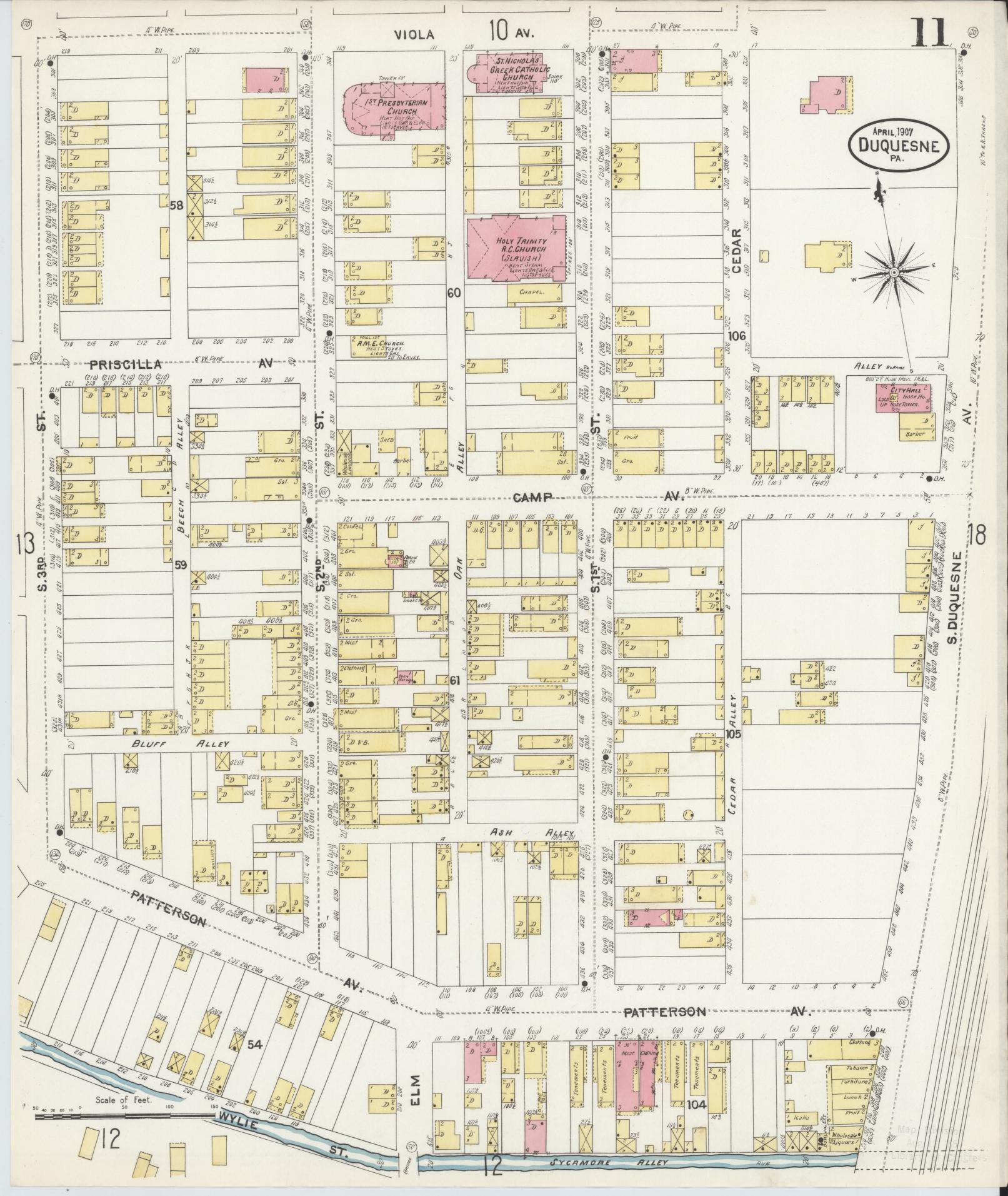 Sanborn Fire Insurance Map from Duquesne, Allegheny County, Pennsylvania (1907), Sheet #0011 - Historic Sanborn Fire Insurance Map Print, vintage old map wall art, antique decor, genealogy gift, Pennsylvania Pennsylvania map