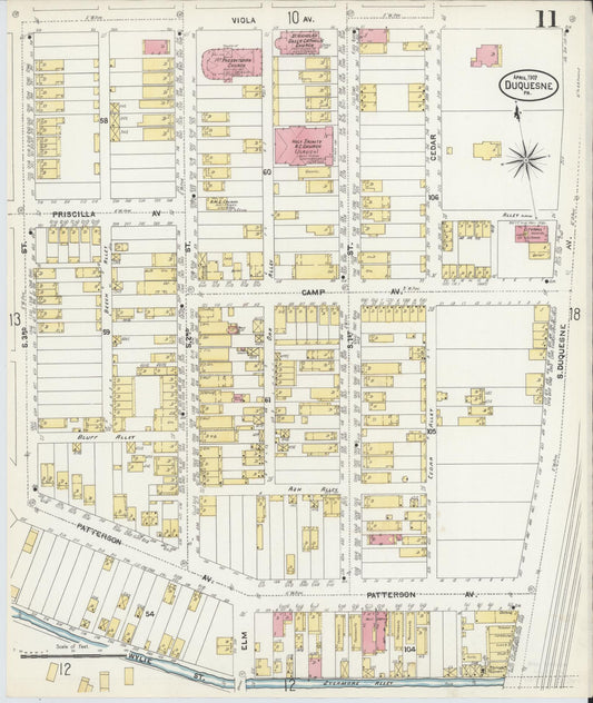 Sanborn Fire Insurance Map from Duquesne, Allegheny County, Pennsylvania (1907), Sheet #0011 - Historic Sanborn Fire Insurance Map Print, vintage old map wall art, antique decor, genealogy gift, Pennsylvania Pennsylvania map