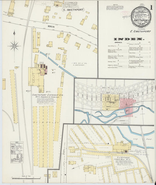 Sanborn Fire Insurance Map from Smethport, McKean County, Pennsylvania (1892), Sheet #0001 - Historic Sanborn Fire Insurance Map Print, vintage old map wall art, antique decor, genealogy gift, Pennsylvania Pennsylvania map