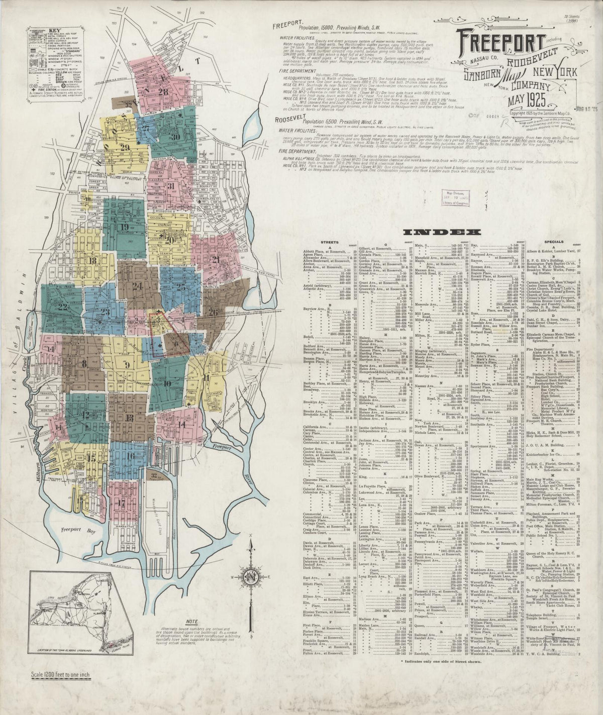 Sanborn Fire Insurance Map from Freeport, Nassau County, New York (1925), Sheet #0001 - Complete Map Set gallery image, historic Sanborn map, vintage wall art, New York New York