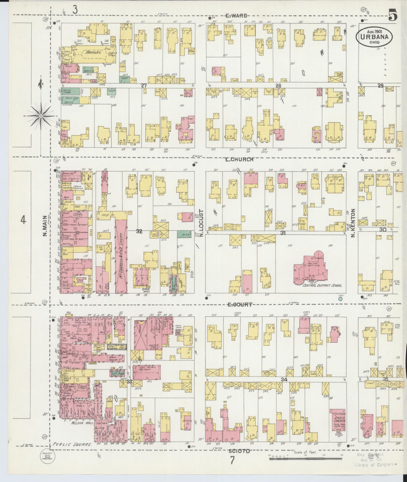 Sanborn Fire Insurance Map from Urbana, Champaign County, Ohio (1901), Sheet #0005 - Complete Map Set gallery image, historic Sanborn map, vintage wall art, Ohio Ohio