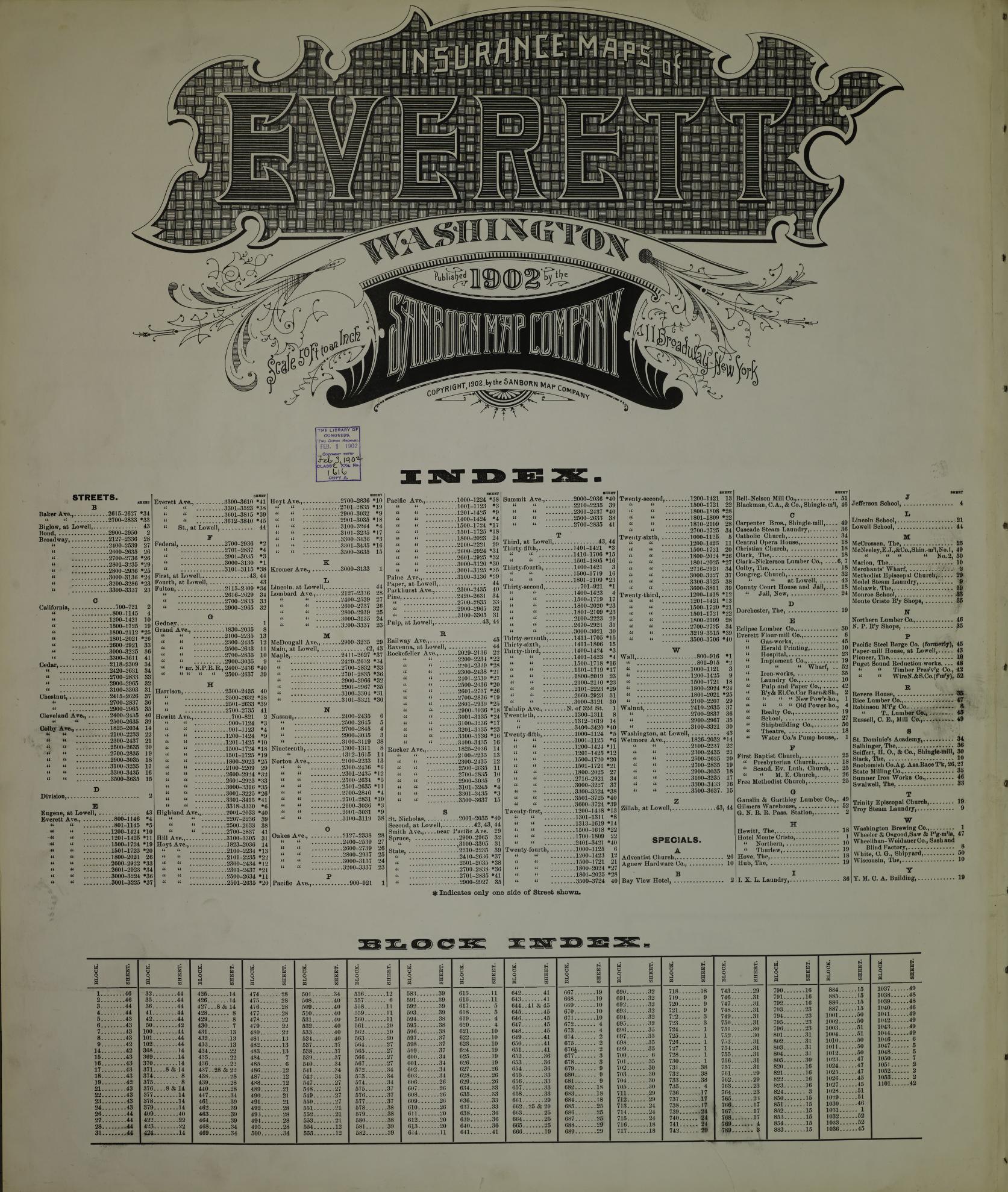 Sanborn Fire Insurance Map from Everett, Snohomish County, Washington (1902), Sheet #0001 - Historic Sanborn Fire Insurance Map Print, vintage old map wall art, antique decor, genealogy gift, Washington Washington map