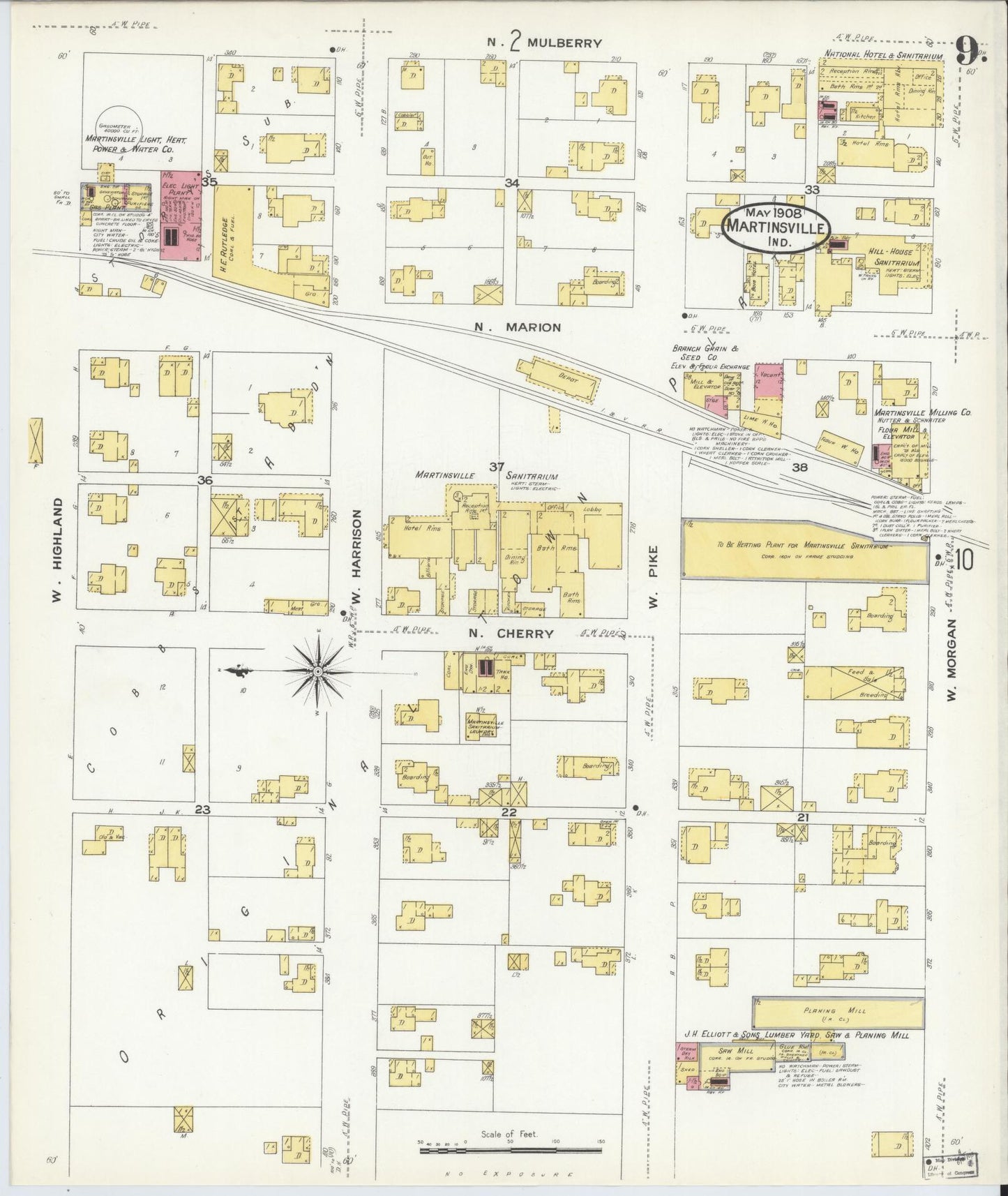 Sanborn Fire Insurance Map from Martinsville, Morgan County, Indiana (1908), Sheet #0009 - Complete Map Set gallery image, historic Sanborn map, vintage wall art, Indiana Indiana