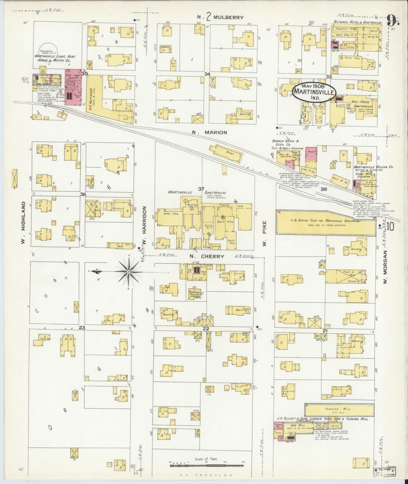 Sanborn Fire Insurance Map from Martinsville, Morgan County, Indiana (1908), Sheet #0009 - Complete Map Set gallery image, historic Sanborn map, vintage wall art, Indiana Indiana