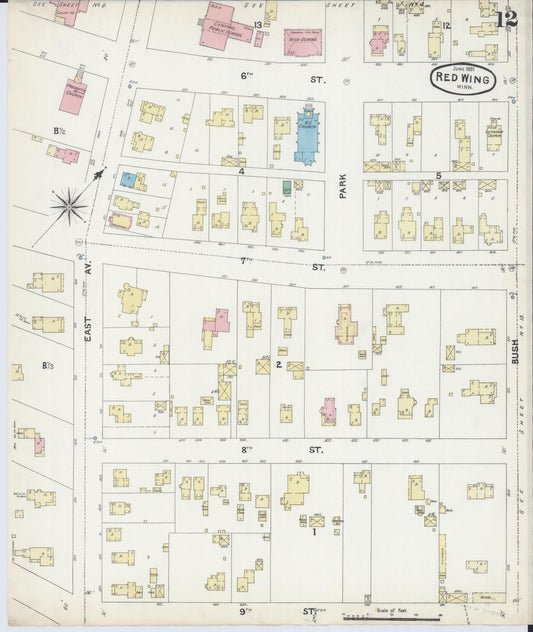 Sanborn Fire Insurance Map from Red Wing, Goodhue County, Minnesota (1891), Sheet #0012 - Historic Sanborn Fire Insurance Map Print, vintage old map wall art, antique decor, genealogy gift, Minnesota Minnesota map