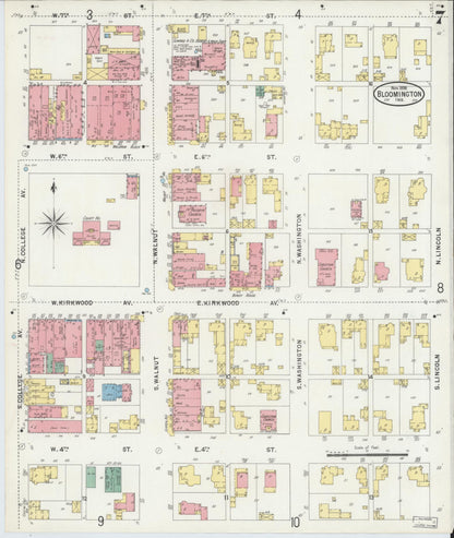 Sanborn Fire Insurance Map from Bloomington, Monroe County, Indiana (1898), Sheet #0007 - Complete Map Set gallery image, historic Sanborn map, vintage wall art, Indiana Indiana
