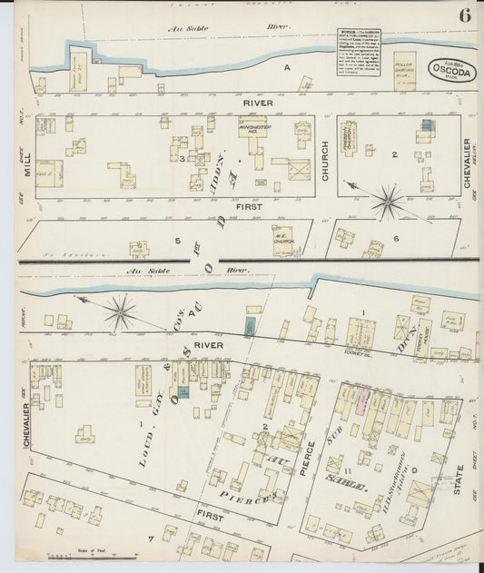 Sanborn Fire Insurance Map from Oscoda, Iosco County, Michigan (1884), Sheet #0006 - Historic Sanborn Fire Insurance Map Print, vintage old map wall art, antique decor, genealogy gift, Michigan Michigan map