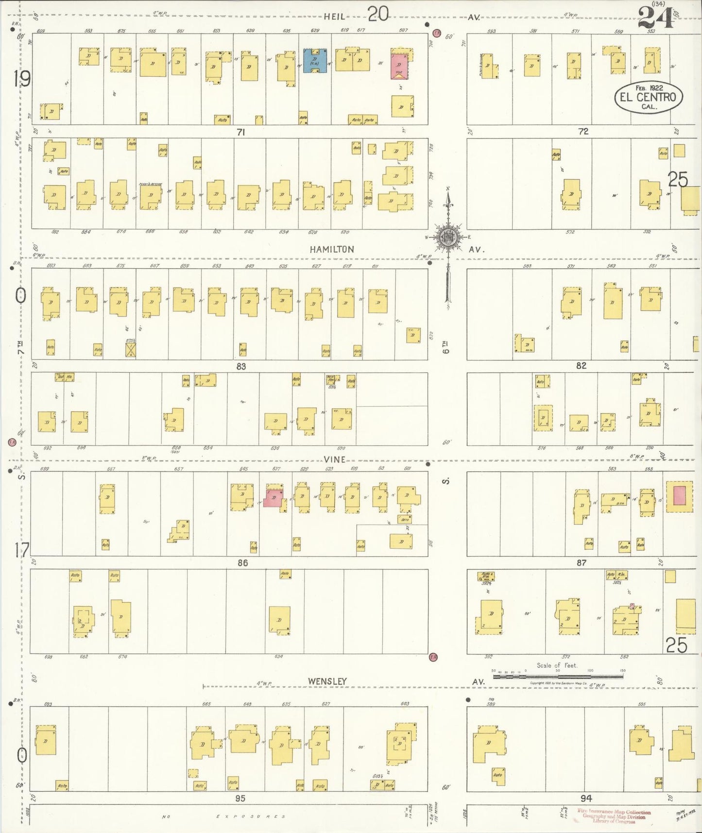 Sanborn Fire Insurance Map from El Centro, Imperial County, California (1922), Sheet #0024 - Historic Sanborn Fire Insurance Map Print, vintage old map wall art, antique decor, genealogy gift, California California map