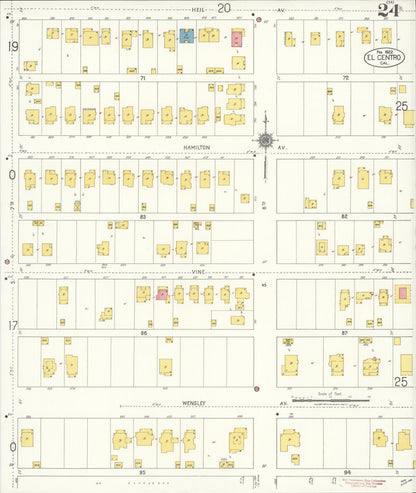 Sanborn Fire Insurance Map from El Centro, Imperial County, California (1922), Sheet #0024 - Historic Sanborn Fire Insurance Map Print, vintage old map wall art, antique decor, genealogy gift, California California map