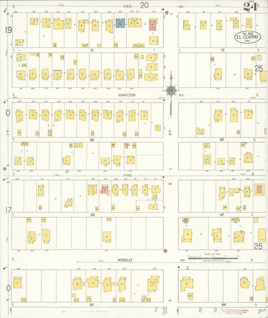 Sanborn Fire Insurance Map from El Centro, Imperial County, California (1922), Sheet #0024 - Historic Sanborn Fire Insurance Map Print, vintage old map wall art, antique decor, genealogy gift, California California map