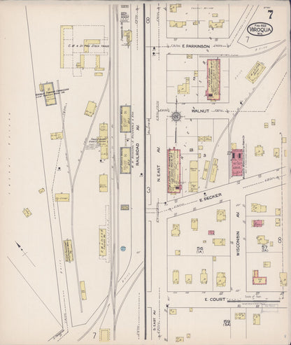 Sanborn Fire Insurance Map from Viroqua, Vernon County, Wisconsin (1922), Sheet #0007 - Historic Sanborn Fire Insurance Map Print, vintage old map wall art, antique decor, genealogy gift, Wisconsin Wisconsin map
