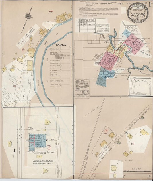 Sanborn Fire Insurance Map from Clatskanie, Columbia County, Oregon (1943), Sheet #0001 - Historic Sanborn Fire Insurance Map Print, vintage old map wall art, antique decor, genealogy gift, Oregon Oregon map