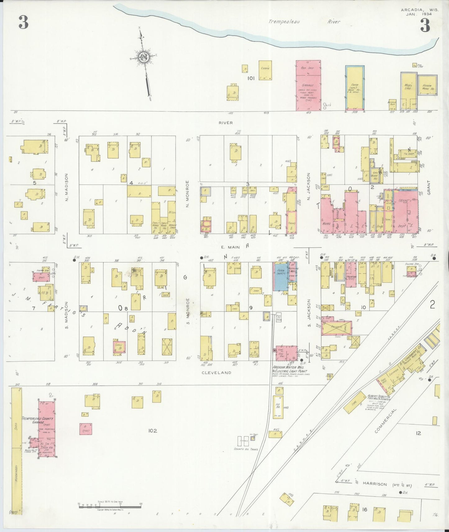 Sanborn Fire Insurance Map from Arcadia, Trempealeau County, Wisconsin (1934), Sheet #0003 - Complete Map Set gallery image, historic Sanborn map, vintage wall art, Wisconsin Wisconsin