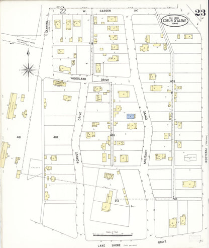 Sanborn Fire Insurance Map from Coeur D'alene, Kootenai County, Idaho (1908), Sheet #0023 - Complete Map Set gallery image, historic Sanborn map, vintage wall art, Idaho Idaho