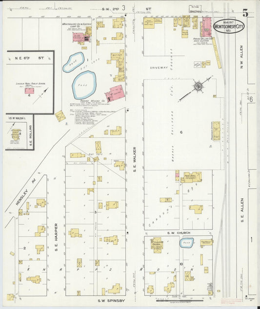 Sanborn Fire Insurance Map from Montgomery City, Montgomery County, Missouri (1917), Sheet #0005 - Historic Sanborn Fire Insurance Map Print, vintage old map wall art, antique decor, genealogy gift, Missouri Missouri map