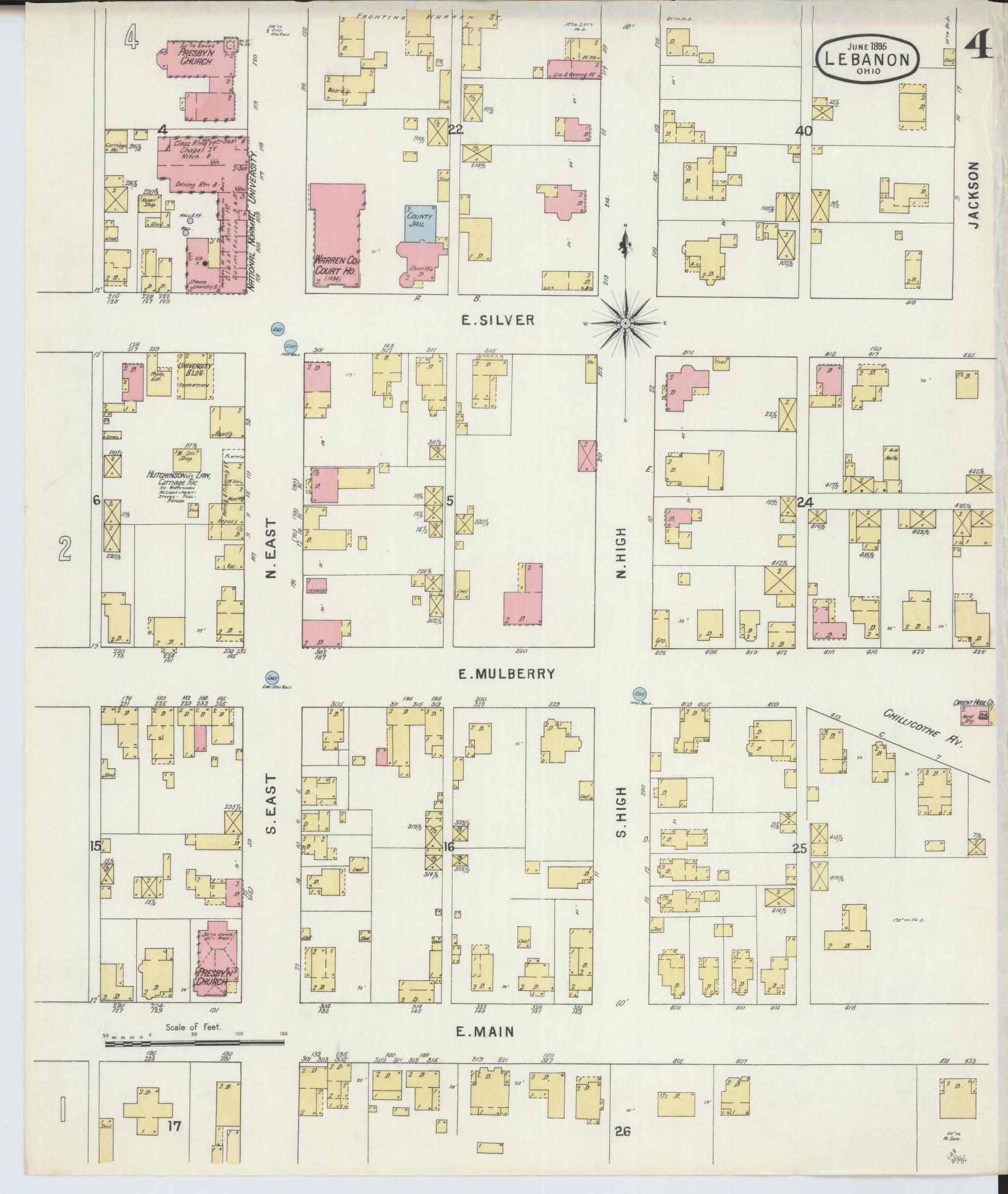 Sanborn Fire Insurance Map from Lebanon, Warren County, Ohio (1895), Sheet #0004 - Historic Sanborn Fire Insurance Map Print, vintage old map wall art, antique decor, genealogy gift, Ohio Ohio map