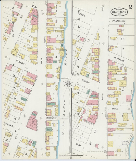 Sanborn Fire Insurance Map from West Bend, Washington County, Wisconsin (1892), Sheet #0002 - Historic Sanborn Fire Insurance Map Print, vintage old map wall art, antique decor, genealogy gift, Wisconsin Wisconsin map