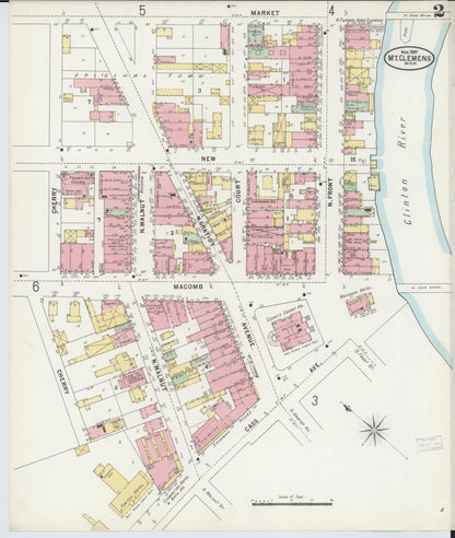 Sanborn Fire Insurance Map from Mount Clemens, Macomb County, Michigan (1897), Sheet #0002 - Historic Sanborn Fire Insurance Map Print, vintage old map wall art, antique decor, genealogy gift, Michigan Michigan map