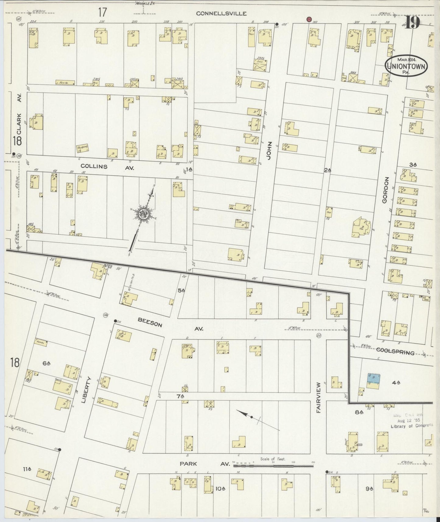Sanborn Fire Insurance Map from Uniontown, Fayette County, Pennsylvania (1914), Sheet #0019 - Complete Map Set gallery image, historic Sanborn map, vintage wall art, Pennsylvania Pennsylvania