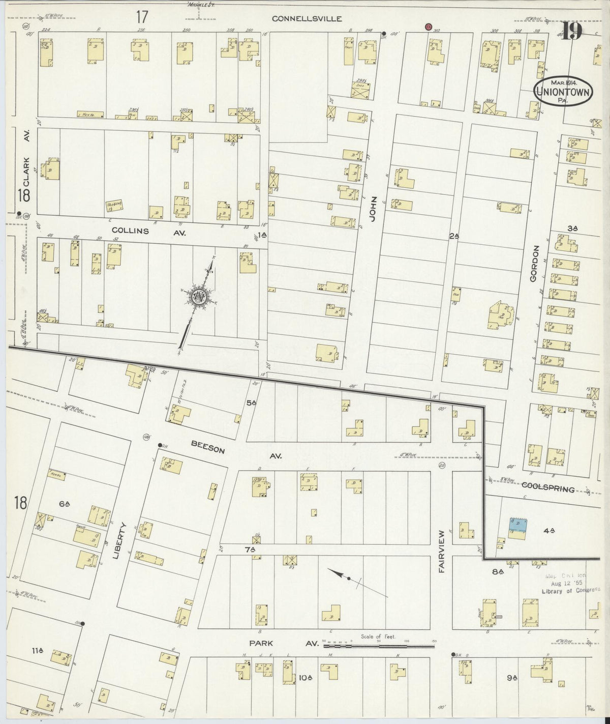 Sanborn Fire Insurance Map from Uniontown, Fayette County, Pennsylvania (1914), Sheet #0019 - Complete Map Set gallery image, historic Sanborn map, vintage wall art, Pennsylvania Pennsylvania