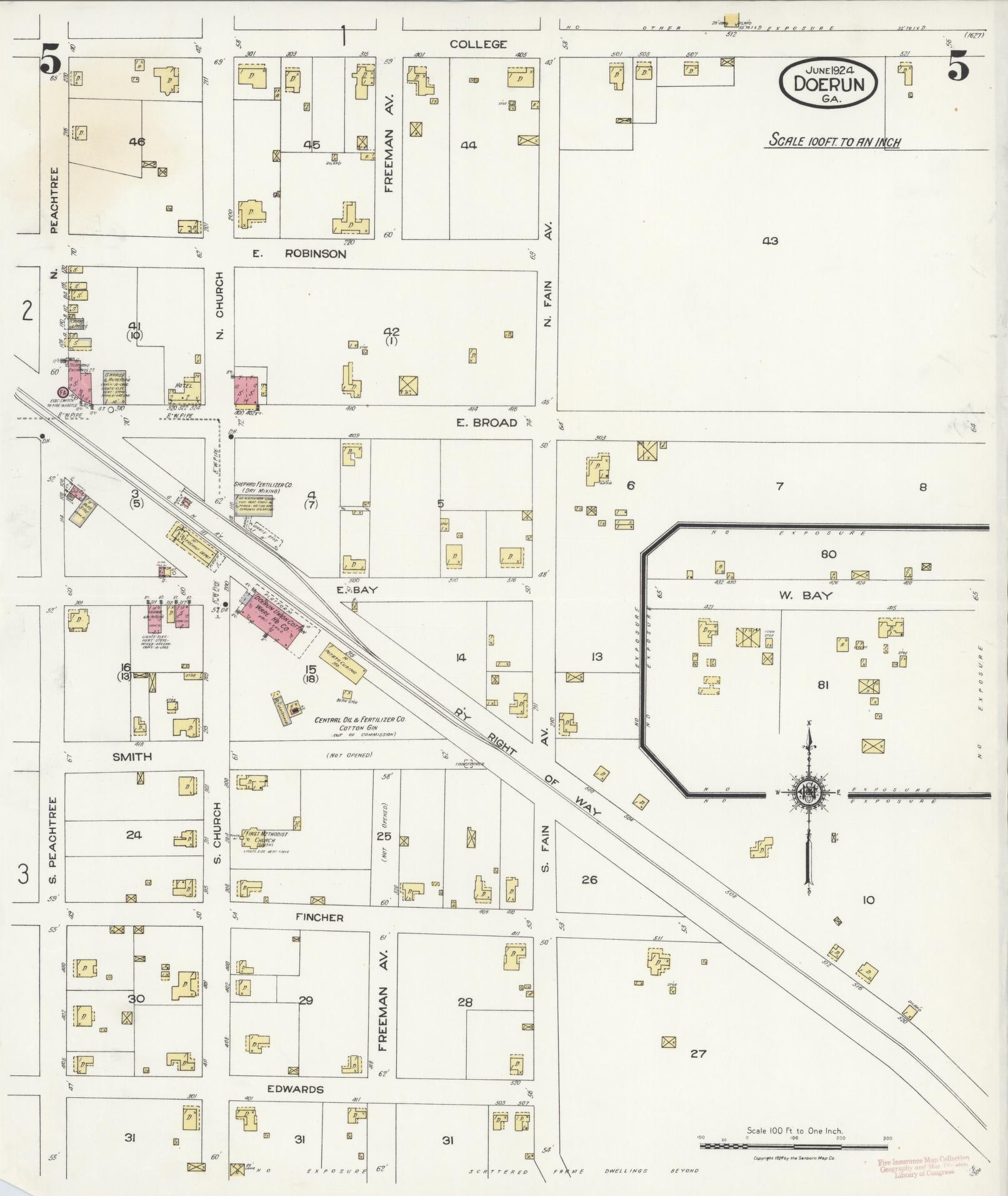 Sanborn Fire Insurance Map from Doerun, Colquitt County, Georgia (1924), Sheet #0005 - Complete Map Set gallery image, historic Sanborn map, vintage wall art, Georgia Georgia