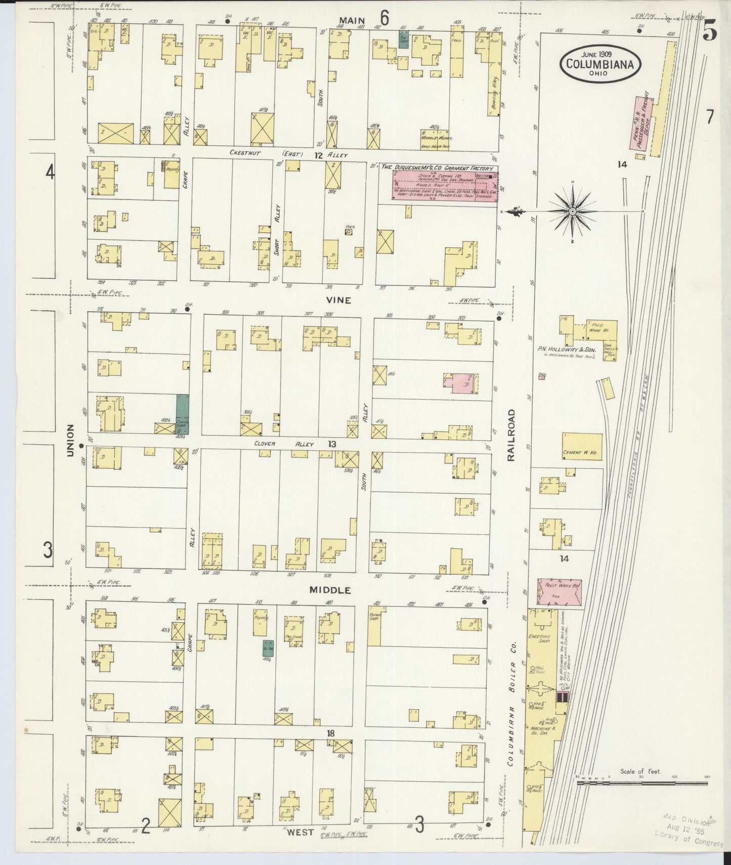 Sanborn Fire Insurance Map from Columbiana, Columbiana County, Ohio (1909), Sheet #0005 - Historic Sanborn Fire Insurance Map Print, vintage old map wall art, antique decor, genealogy gift, Ohio Ohio map