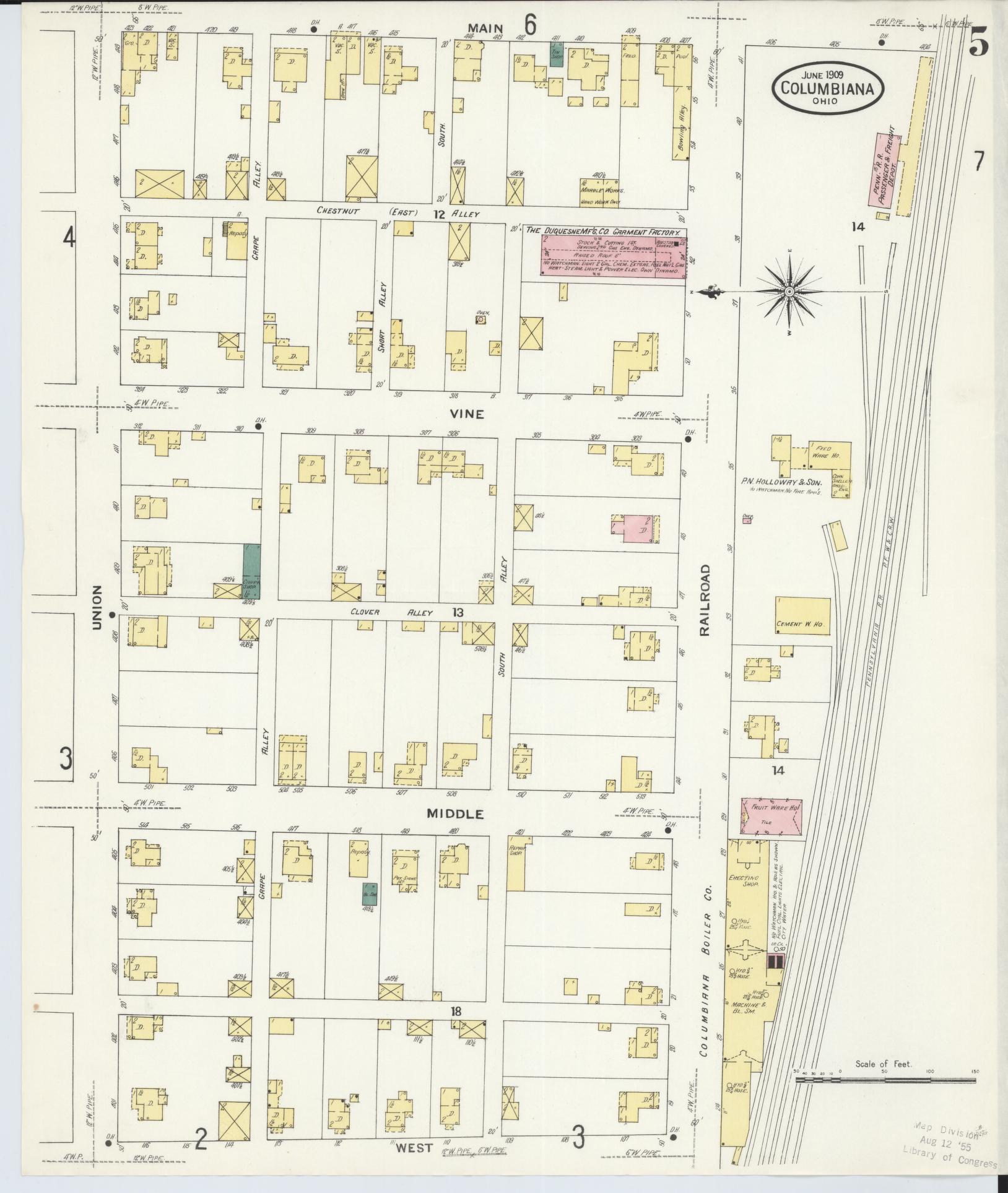 Sanborn Fire Insurance Map from Columbiana, Columbiana County, Ohio (1909), Sheet #0005 - Historic Sanborn Fire Insurance Map Print, vintage old map wall art, antique decor, genealogy gift, Ohio Ohio map