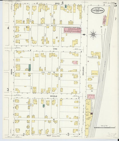 Sanborn Fire Insurance Map from Columbiana, Columbiana County, Ohio (1909), Sheet #0005 - Historic Sanborn Fire Insurance Map Print, vintage old map wall art, antique decor, genealogy gift, Ohio Ohio map