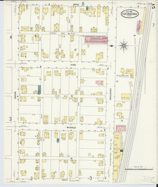 Sanborn Fire Insurance Map from Columbiana, Columbiana County, Ohio (1909), Sheet #0005 - Historic Sanborn Fire Insurance Map Print, vintage old map wall art, antique decor, genealogy gift, Ohio Ohio map